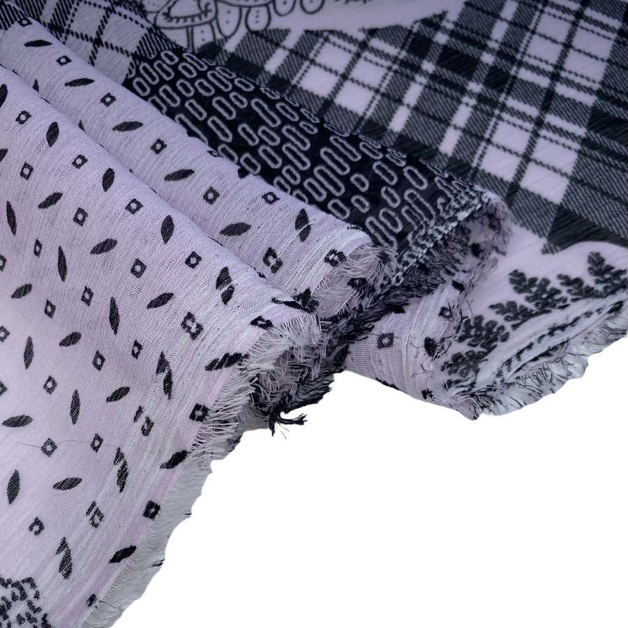 Paisley Crinkled Polyester Chiffon - 60” - Pink/Black