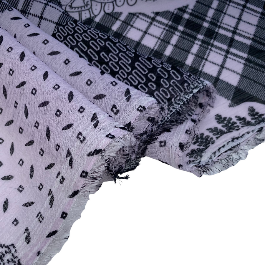 Paisley Printed Crinkled Polyester Chiffon - Pink/Black