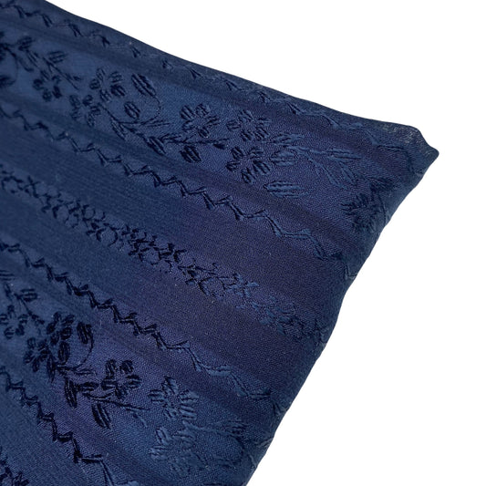 Floral Striped Silk Chiffon - Navy