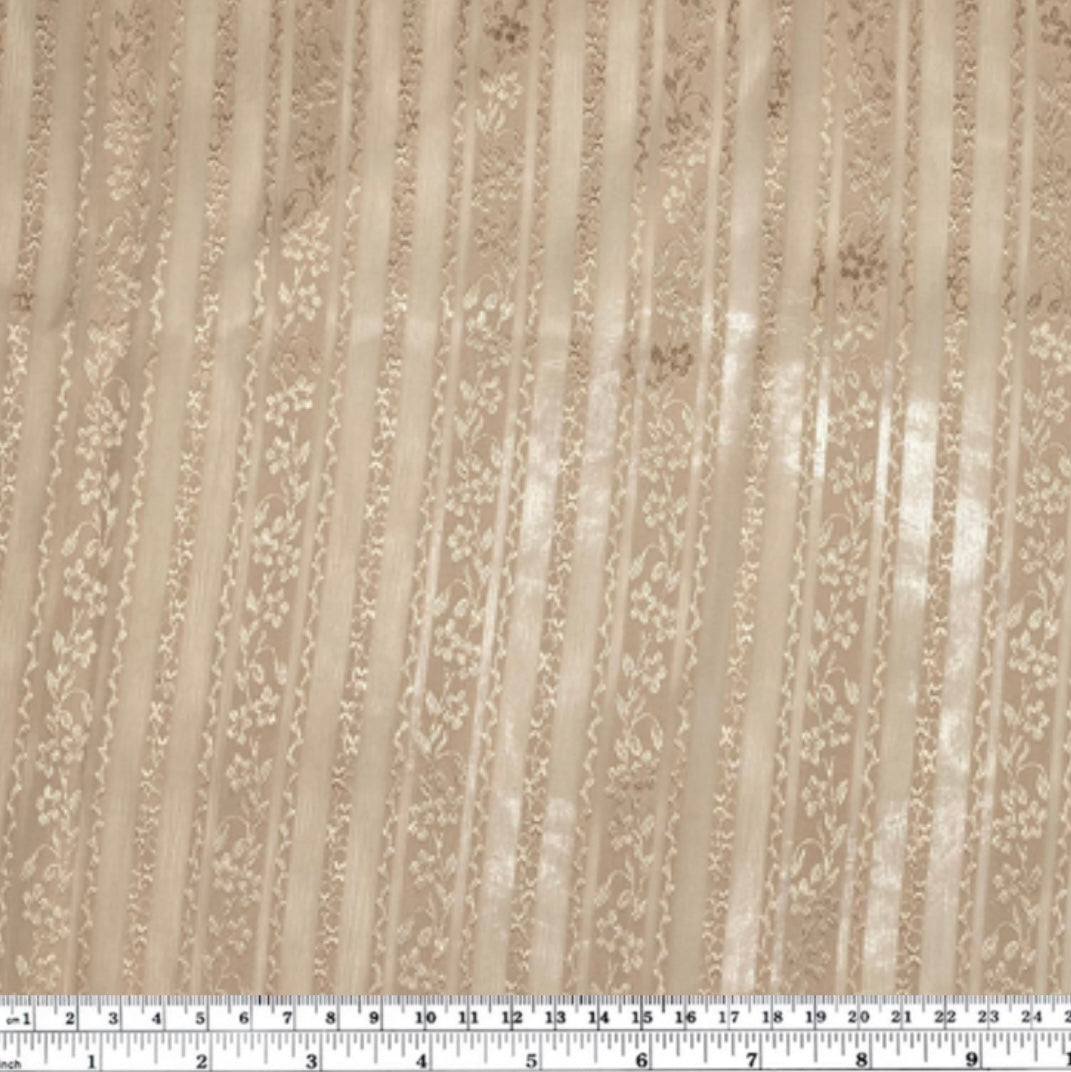 Floral Striped Silk Crinkled Chiffon - Beige