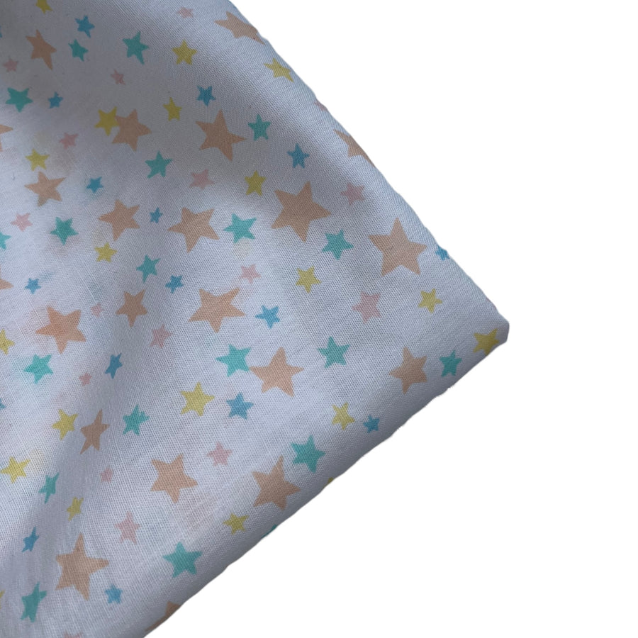 Printed Cotton - Stars - White/Peach/Green/Blue/Yellow