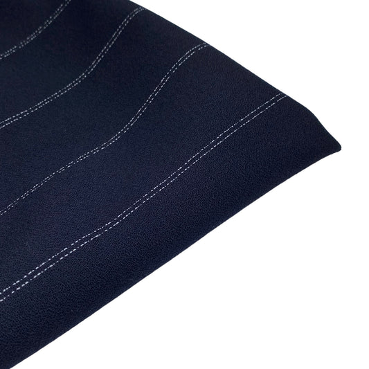 Italian Super High Twist Wool Crepe - Striped - Midnight Blue/White