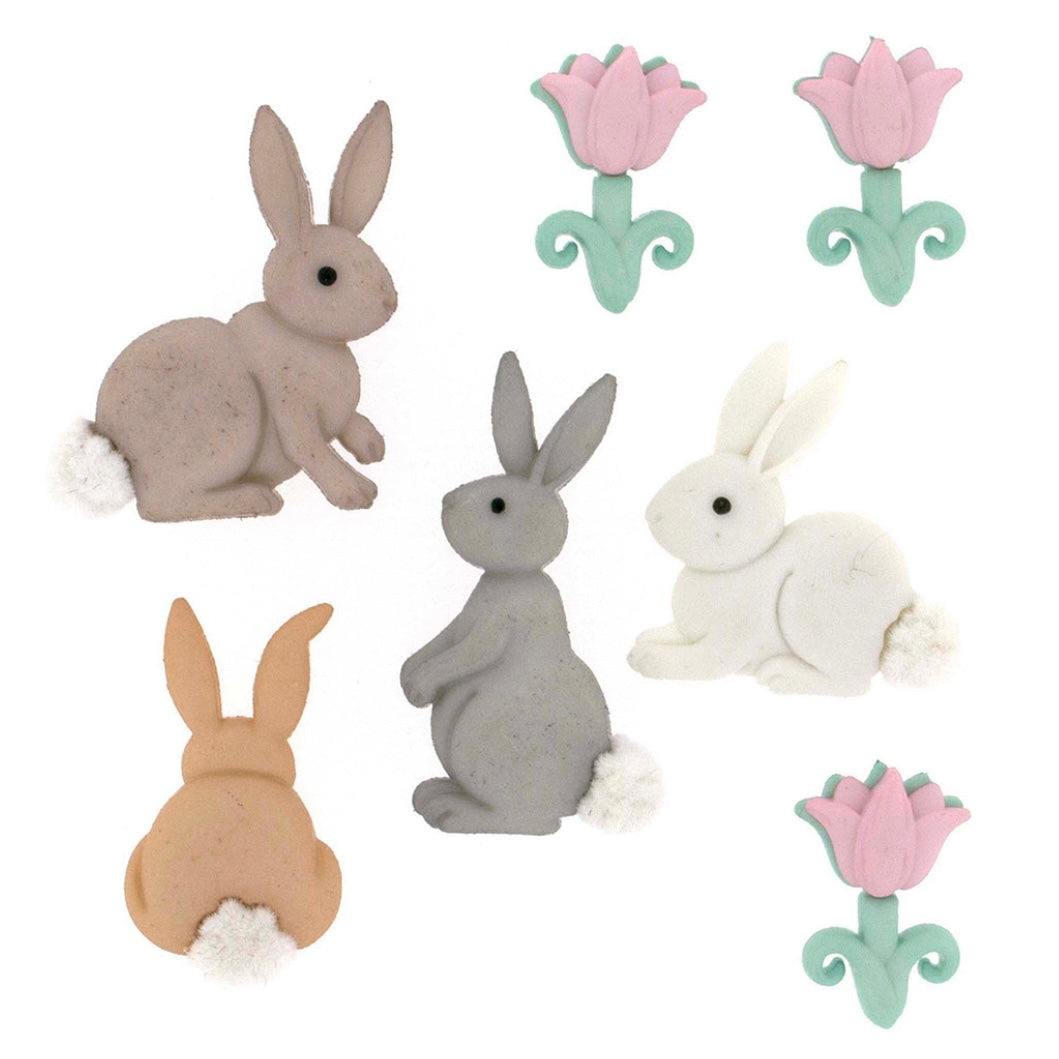 Novelty Easter Buttons - Cotton Tails - 7 pcs