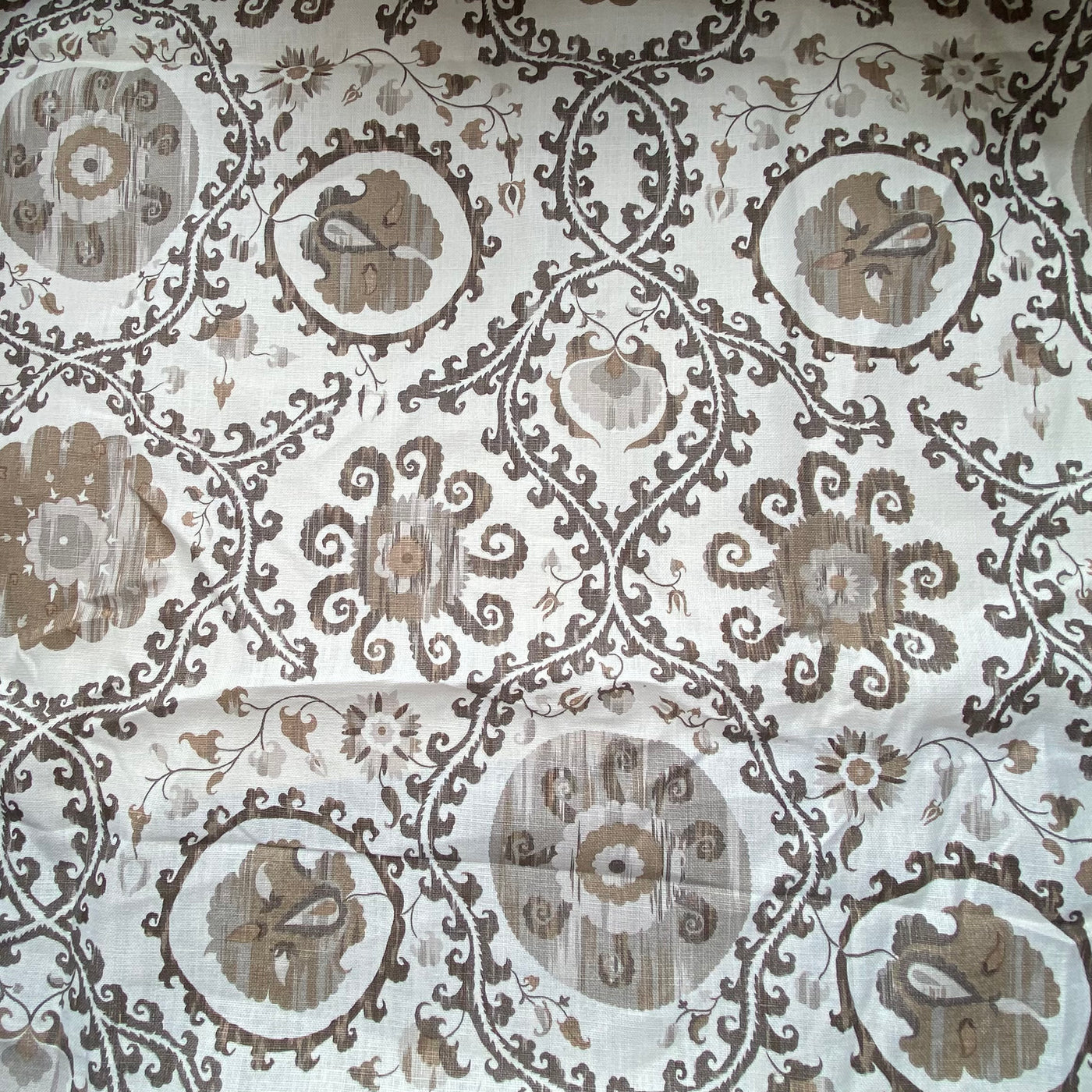 Oxus Printed Linen - Designer Remnant - Lewis & Wood - Ivory/Brown