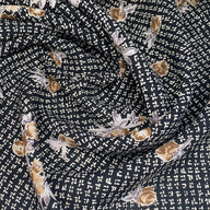 Floral Printed Polyester Crepe - 44” - Black/Beige
