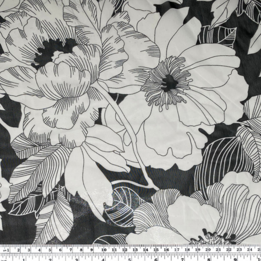 Floral Polyester Chiffon - 58” - Black/White