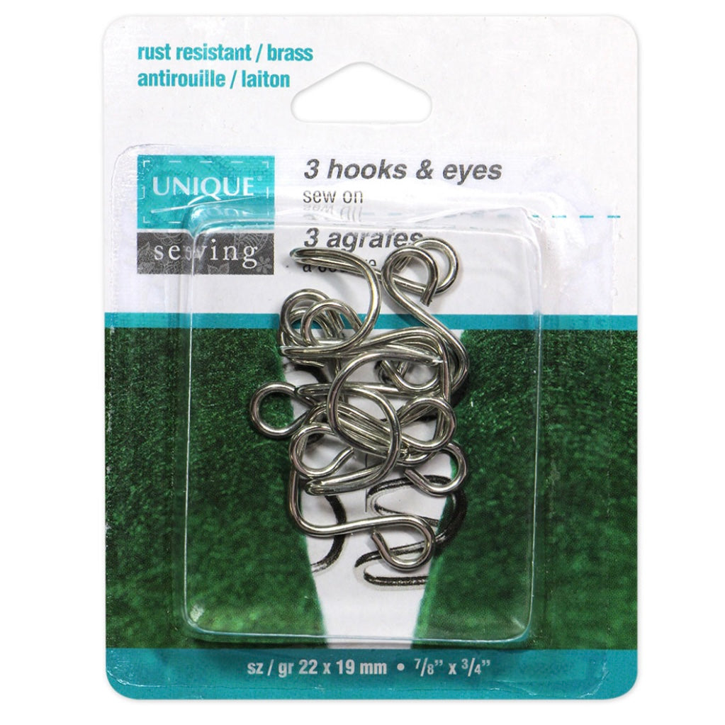 Hooks & Eyes - Brass - 22mm x 19mm - 3 Sets