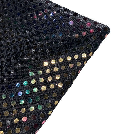 Faux Sequin Shiny Confetti Dot Knit - 44” - Black/Rainbow