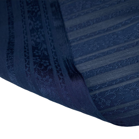Floral Striped Silk Chiffon - Navy