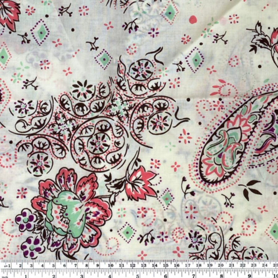 Printed Cotton Voile - Floral/Paisley - Beige/Brown/Pink