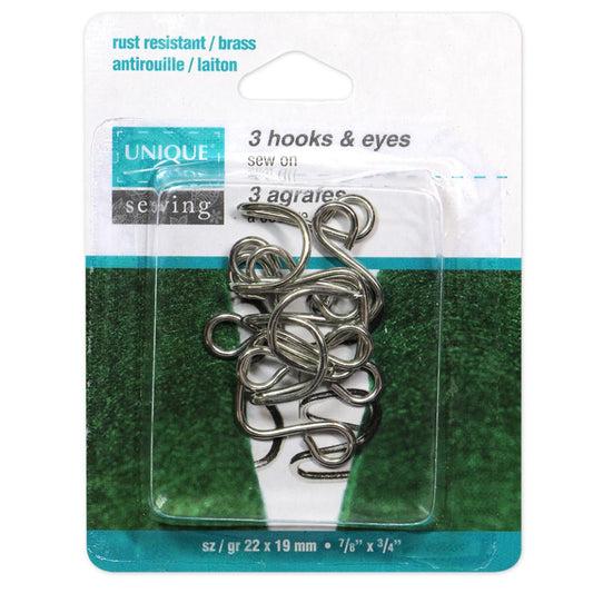 Hooks & Eyes - Nickel - 22mm x 19mm - 3 Sets