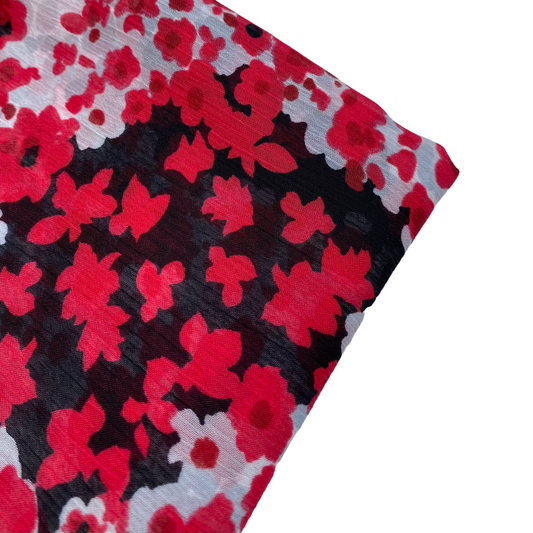 Floral Crinkled Polyester Chiffon - 60” - Red/Black/Grey/White