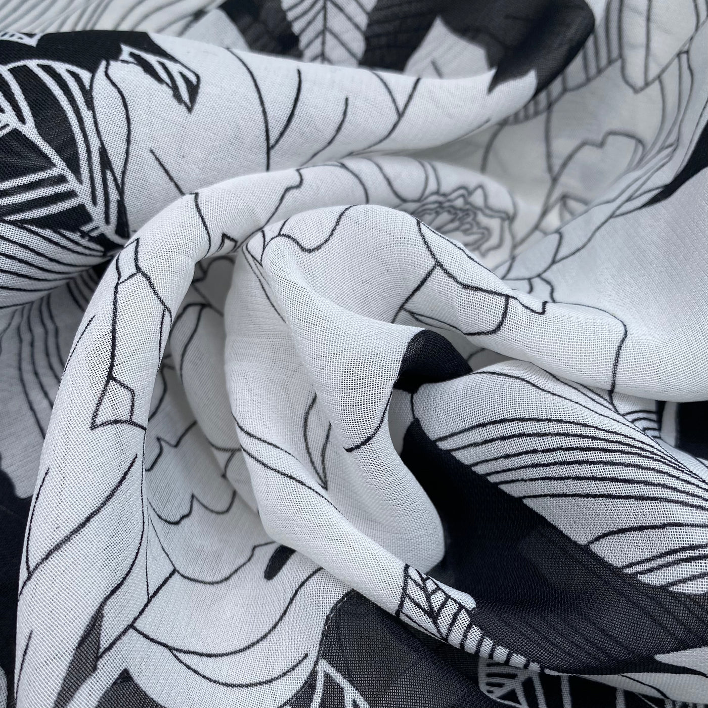 Floral Polyester Chiffon - 58” - Black/White