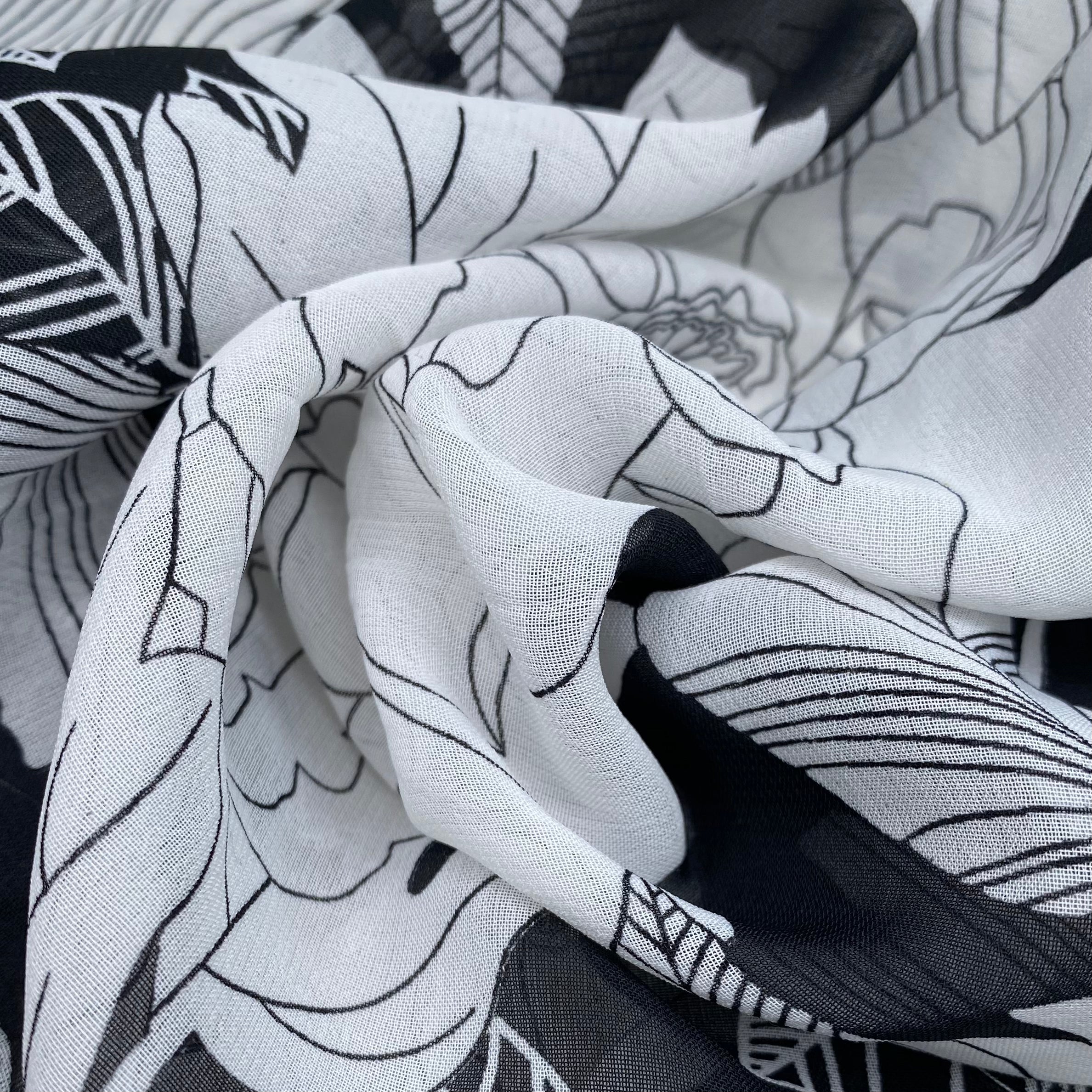Floral Polyester Chiffon - 58” - Black/White