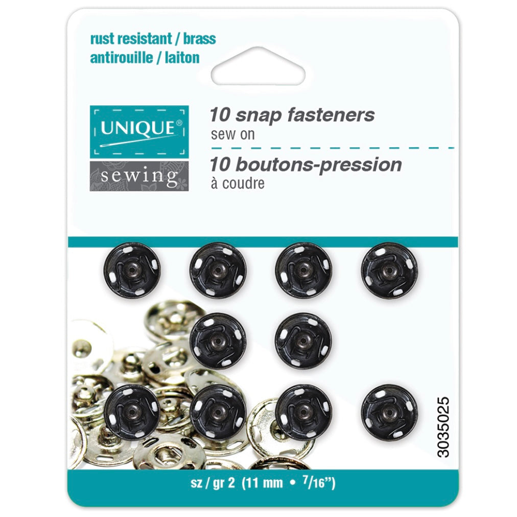 Sew On Snap Fasteners - 7mm (5/16″) - 12  sets - Black