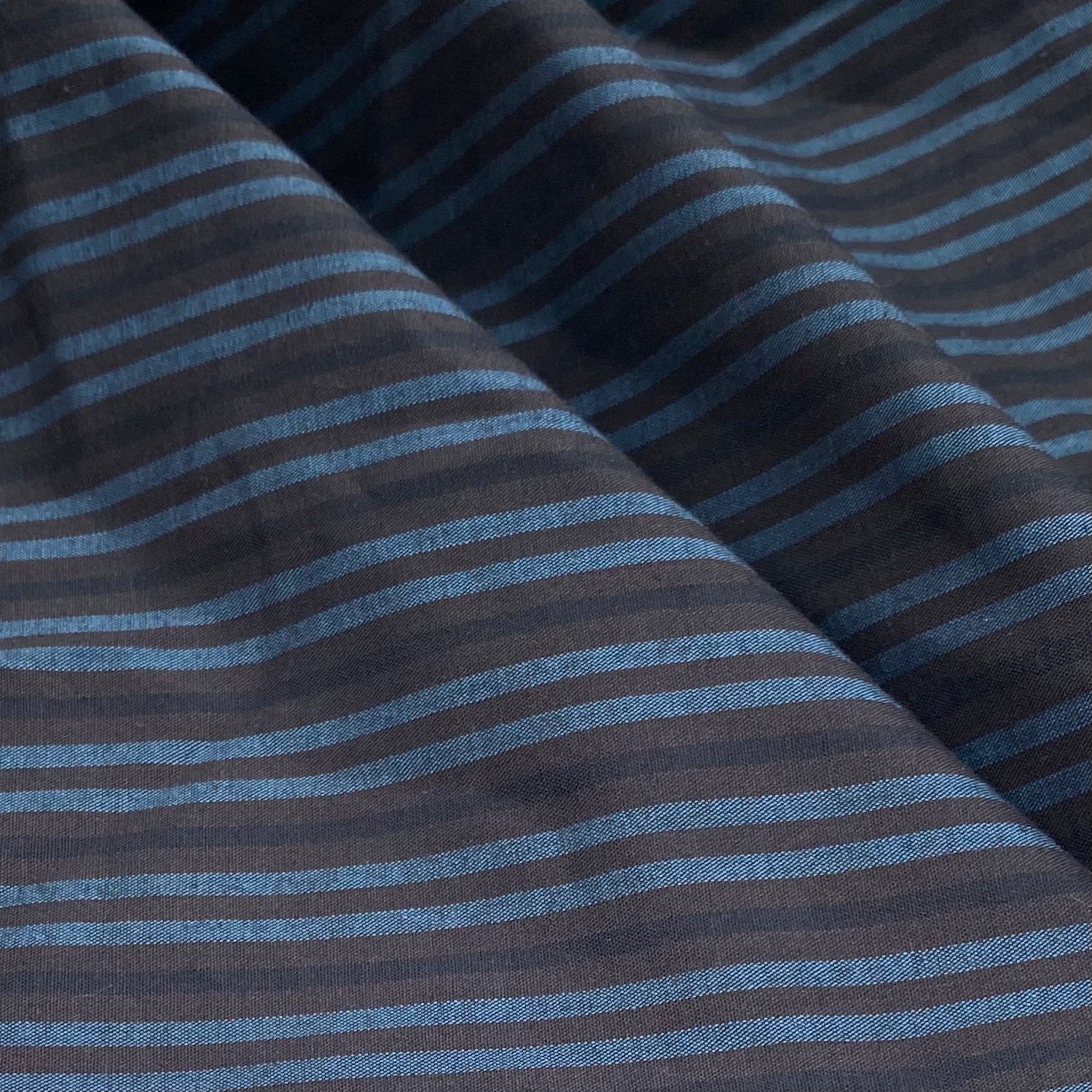 Striped Stretch Cotton Poplin - 50” - Blue/Brown
