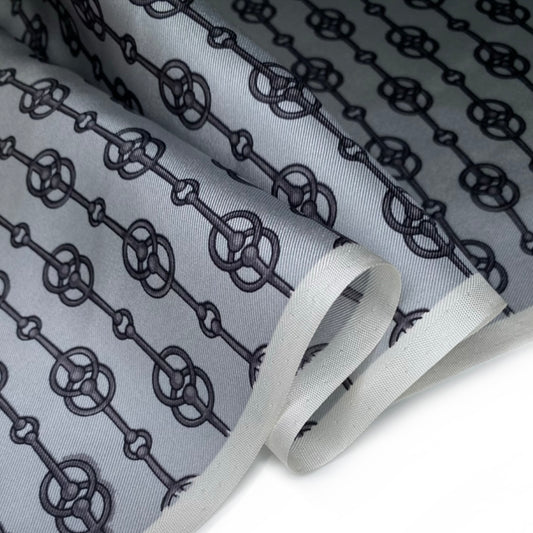 Printed Silk Twill - Chain Print - Silver/Black