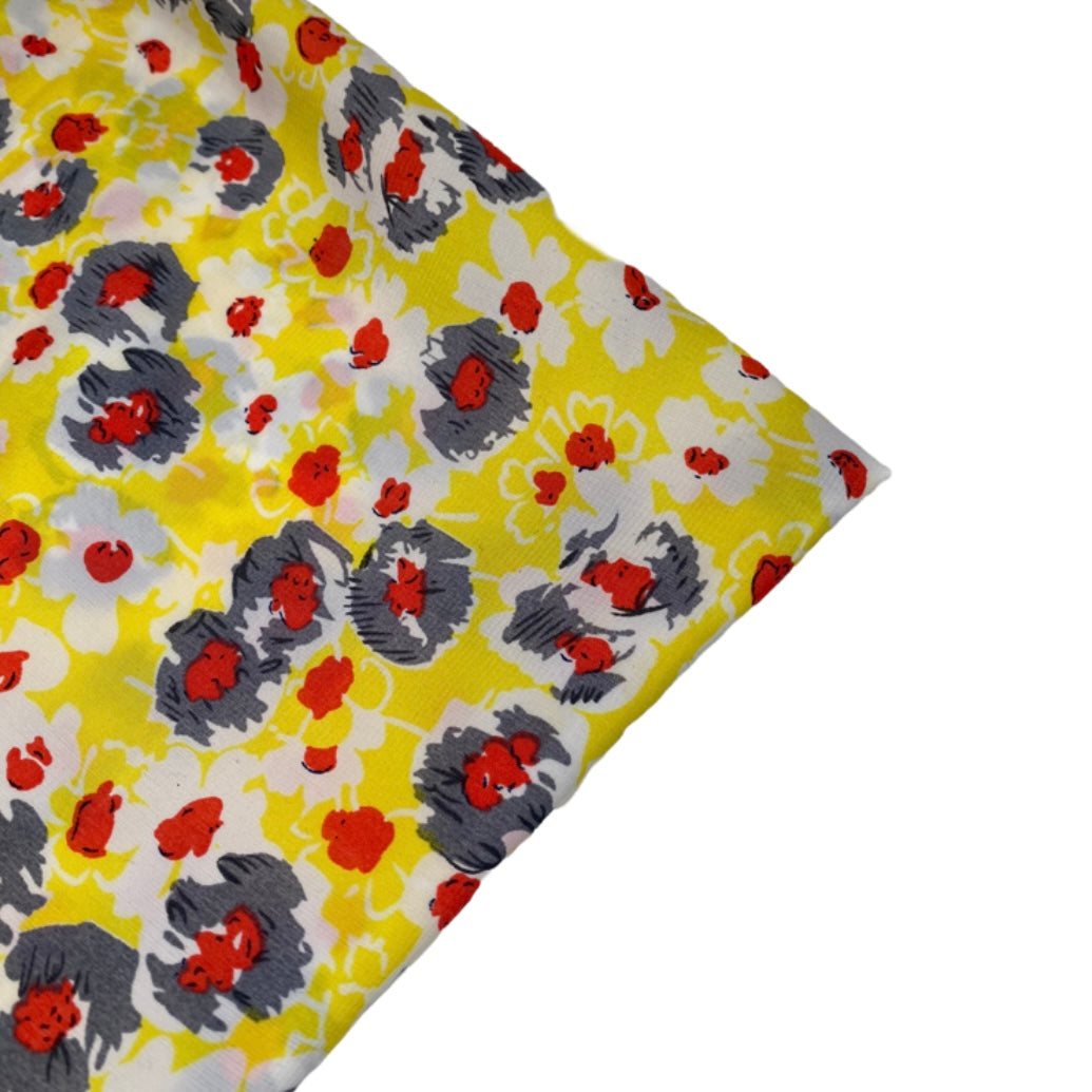 Floral Printed Polyester - 58” - Yellow/White/Grey/Red