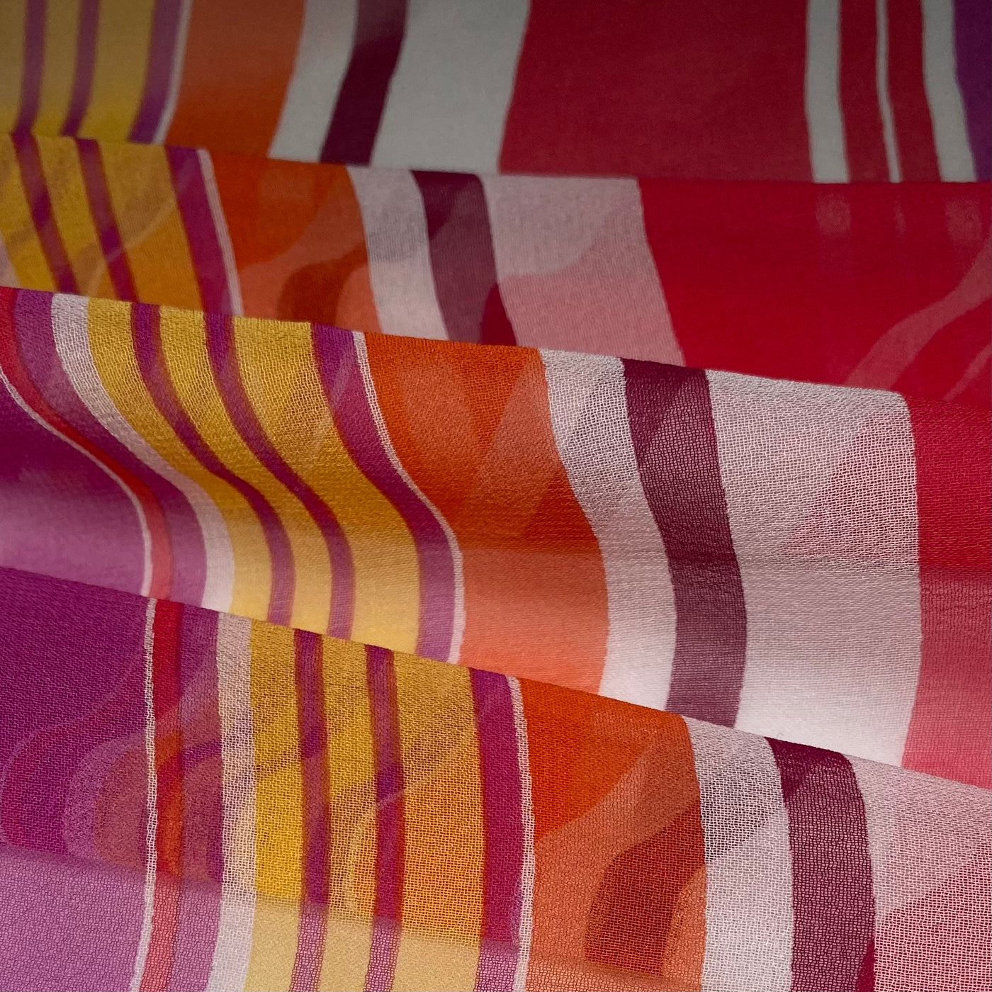 Striped Silk Chiffon - 44” - Purple/Yellow/Orange