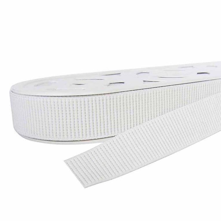 Woven Ribbed Elastic - 25mm - By the Yard - White