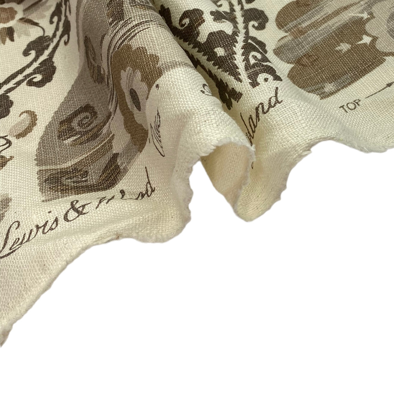 Oxus Printed Linen - Designer Remnant - Lewis & Wood - Ivory/Brown