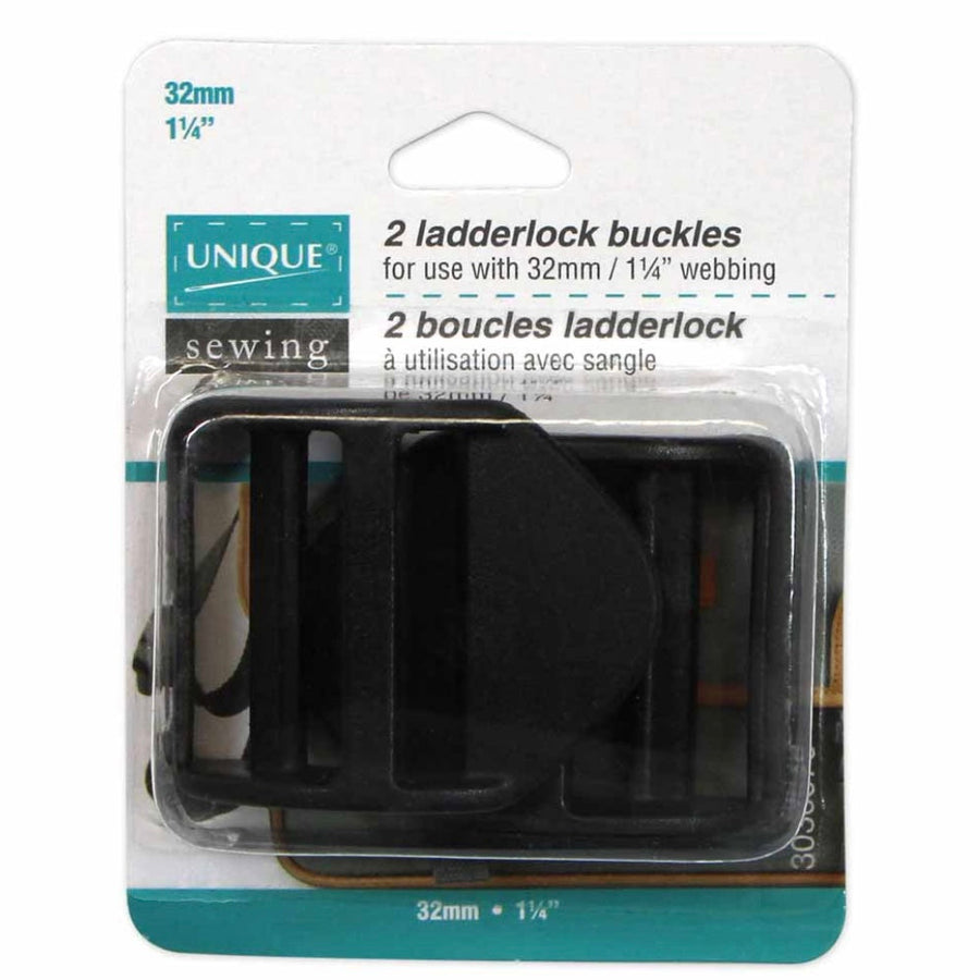 Plastic Ladderlock Buckle - 32mm (1 1/4″) - Black - 2 pcs