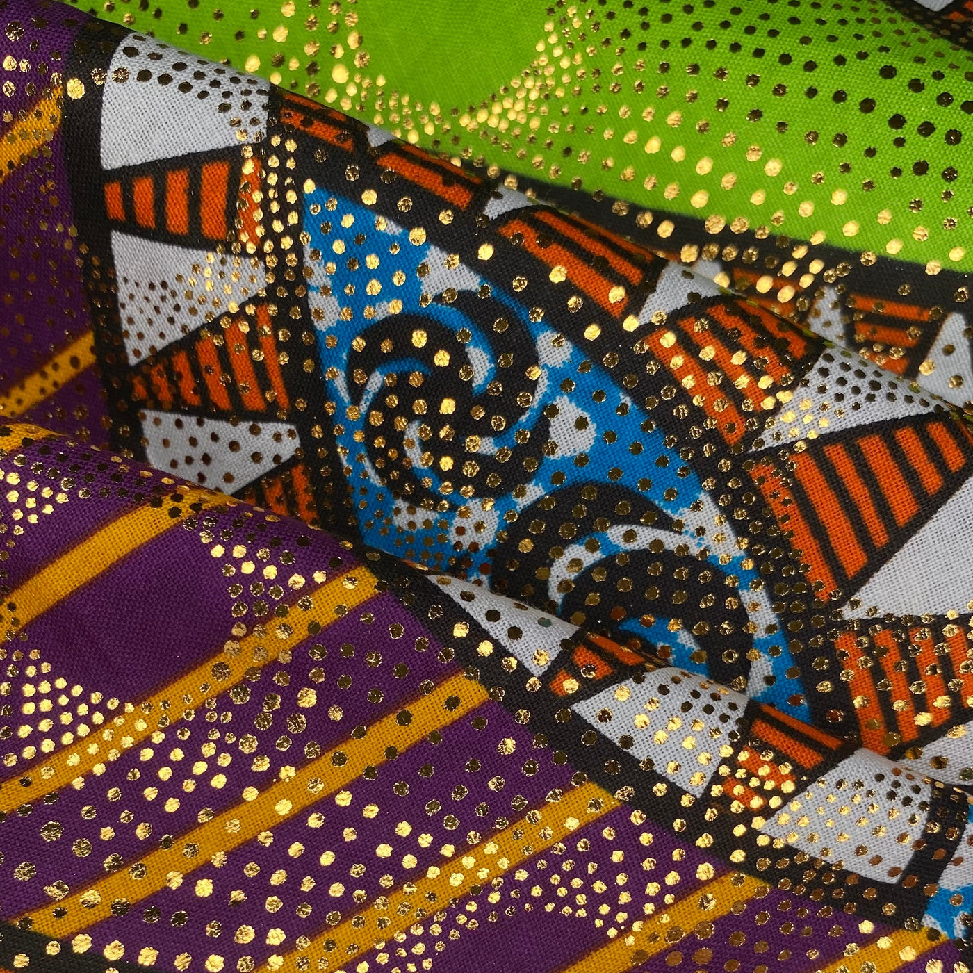 African Metallic Printed Cotton - Green/Purple