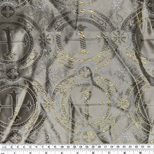 Metallic Cross Polyester Brocade - Gold/White