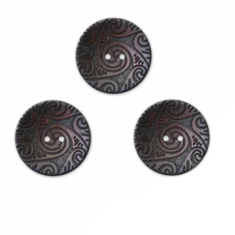 Two Hole Coconut Button -  23mm - Brown - 3 Count