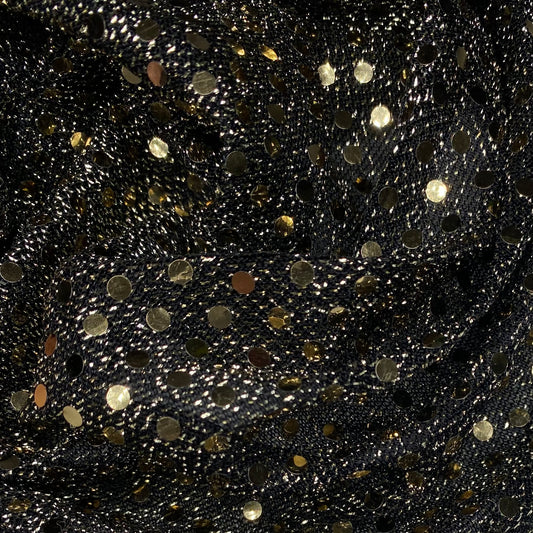 Faux Sequin Shiny Confetti Dot Knit - 48” - Gold/Black