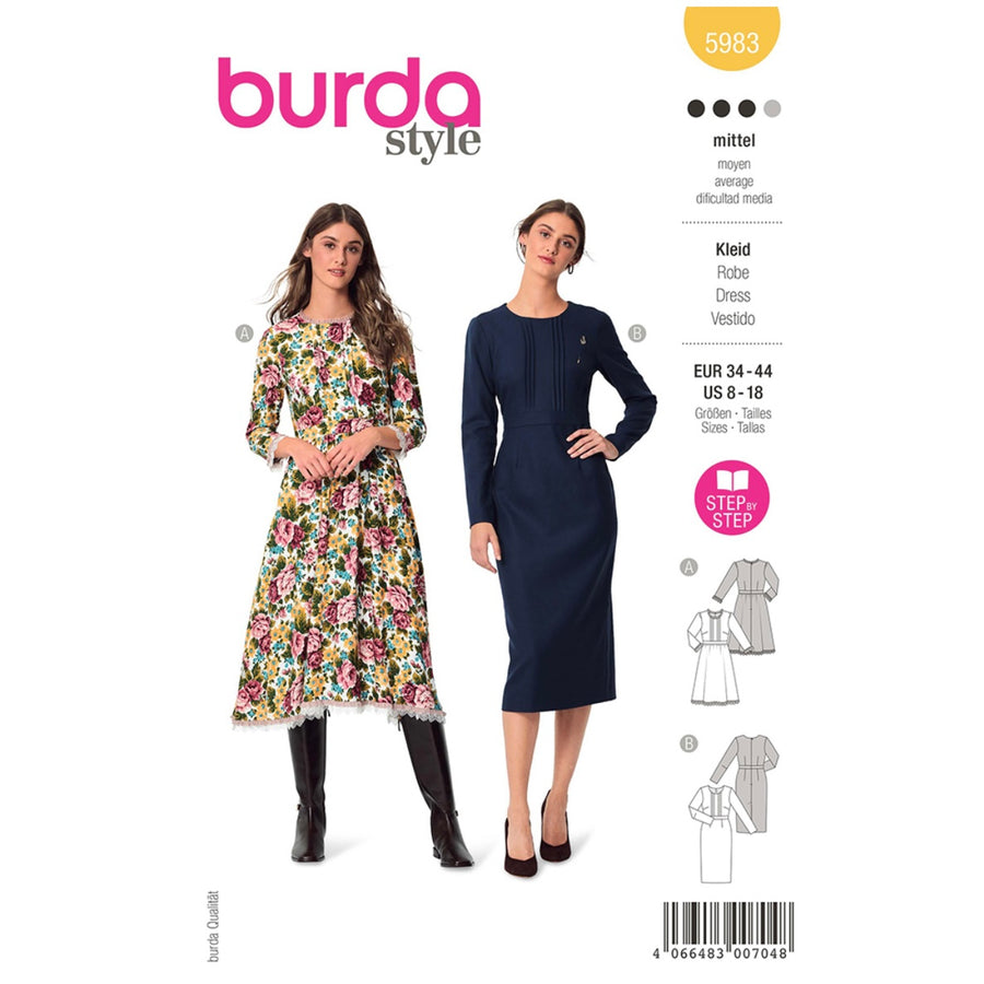 Dress with Waistband and a Wide or Narrow Skirt Sewing Pattern - Burda Style 5983