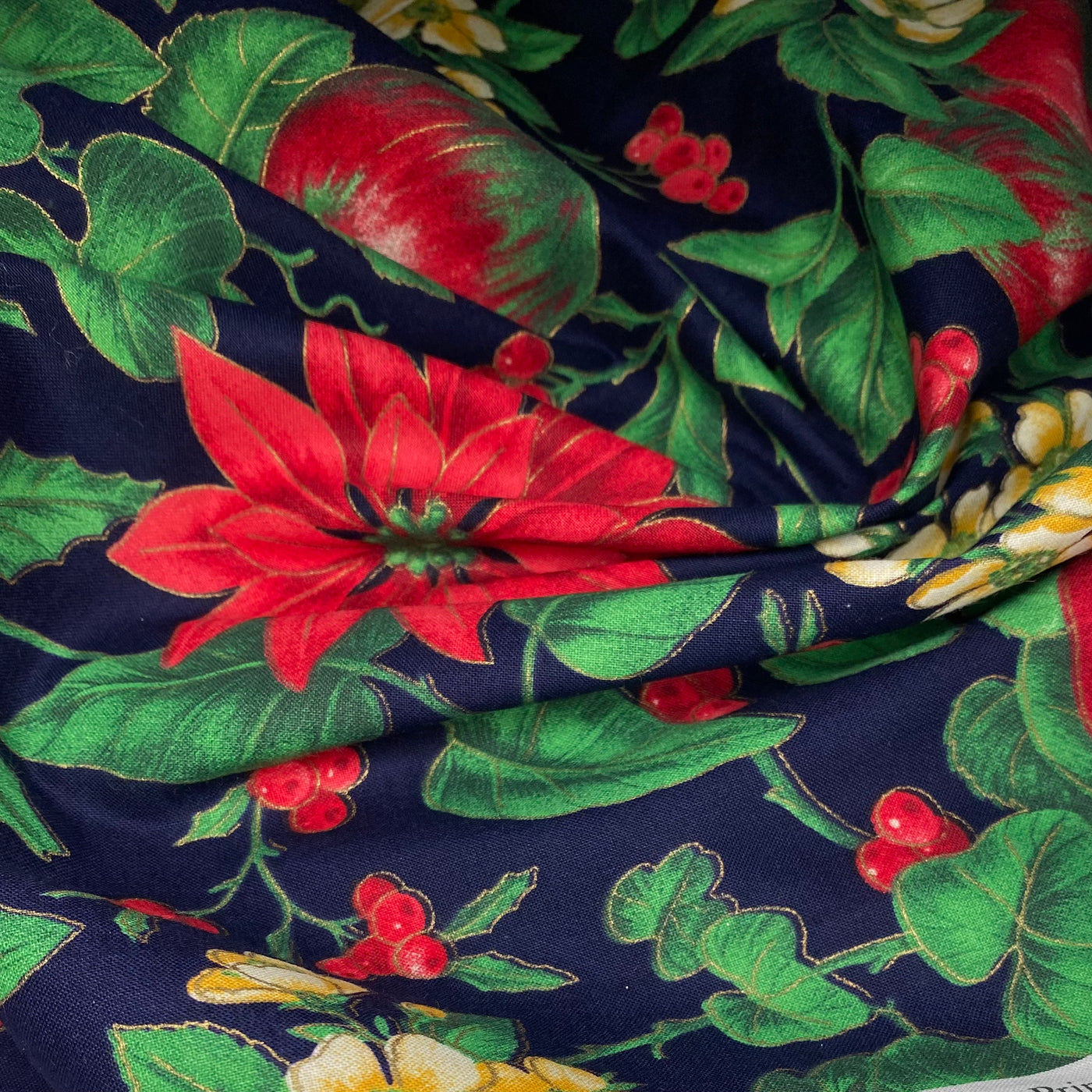Printed Cotton - Poinsettia - Navy