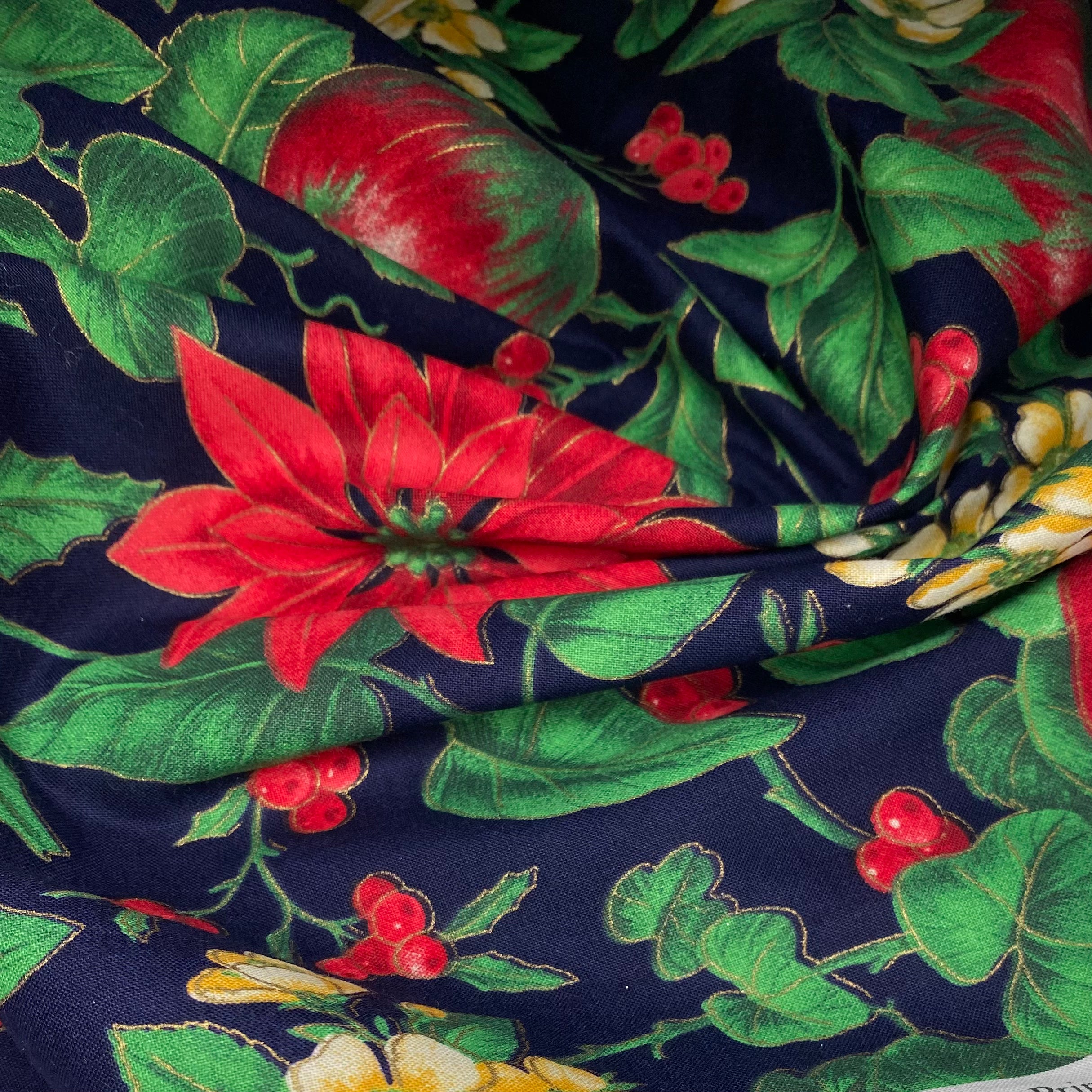 Printed Cotton - Poinsettia - Navy