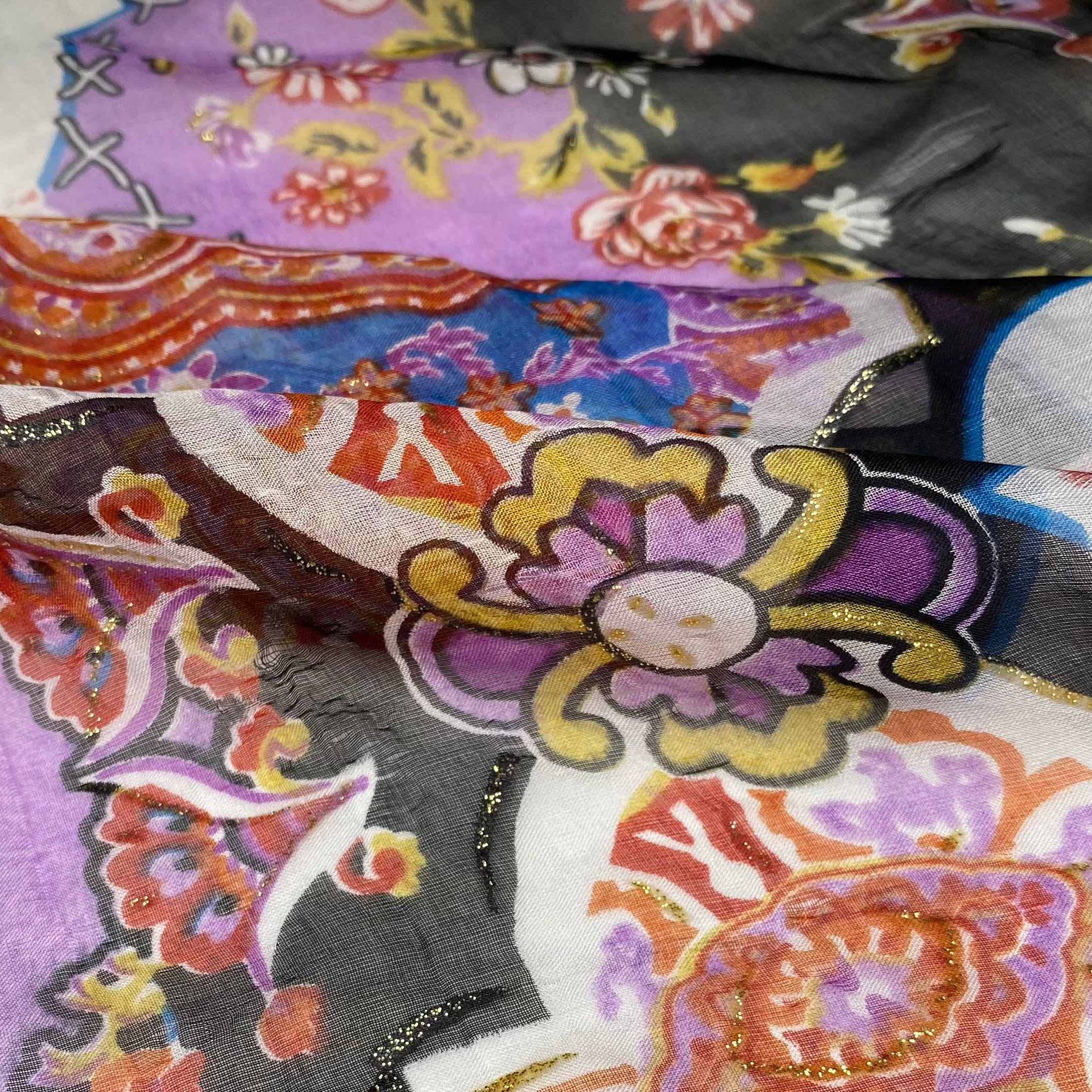 Paisley Printed Silk Chiffon - Purple/Black