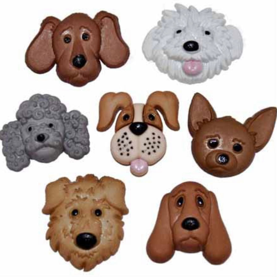 Novelty Buttons Fuzzy Faces - 7pcs