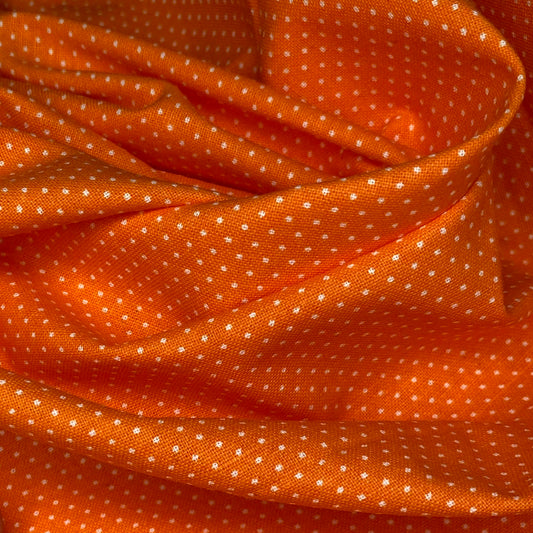 Quilting Cotton - Tiny Polka Dots - Remnant 1 1/2 Yards - Orange/White