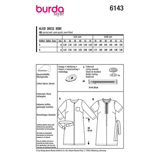 Dress Sewing Pattern - Burda Style 6143