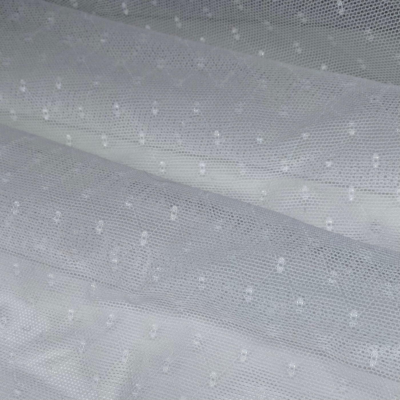 Stretch Nylon Mesh - Swiss Dot - White