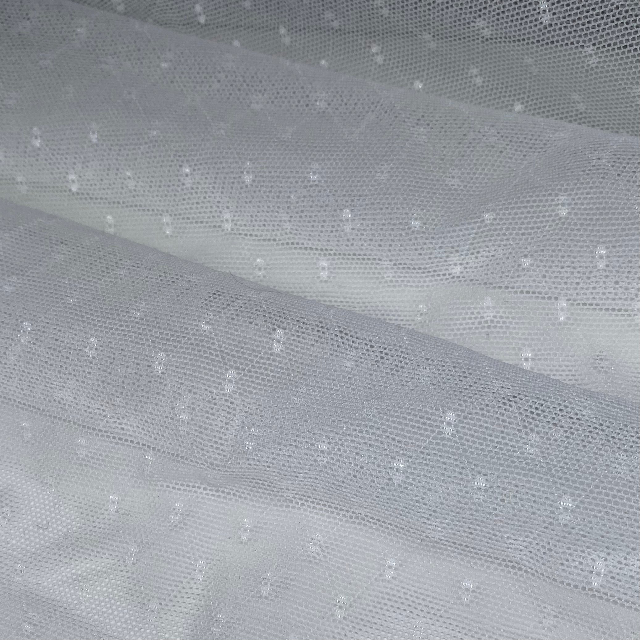 Stretch Nylon Mesh - Swiss Dot - White