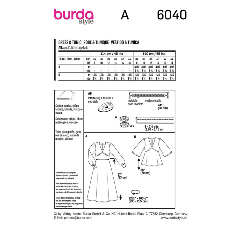 Dress & Blouse Sewing Pattern - Burda Style 6040