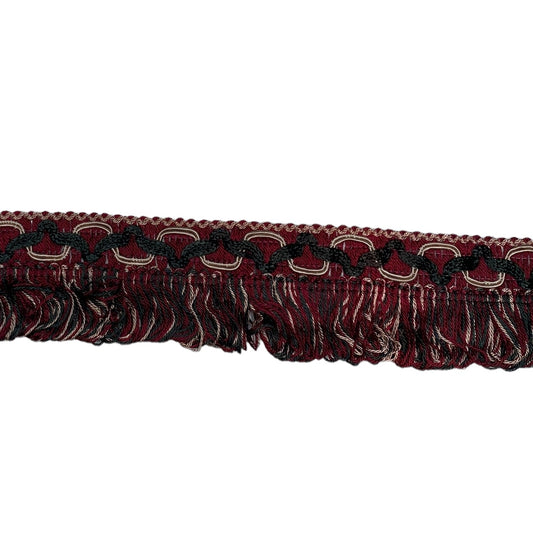 Cotton Gimp Fringe Trim - 40mm - Burgundy/Green/Beige
