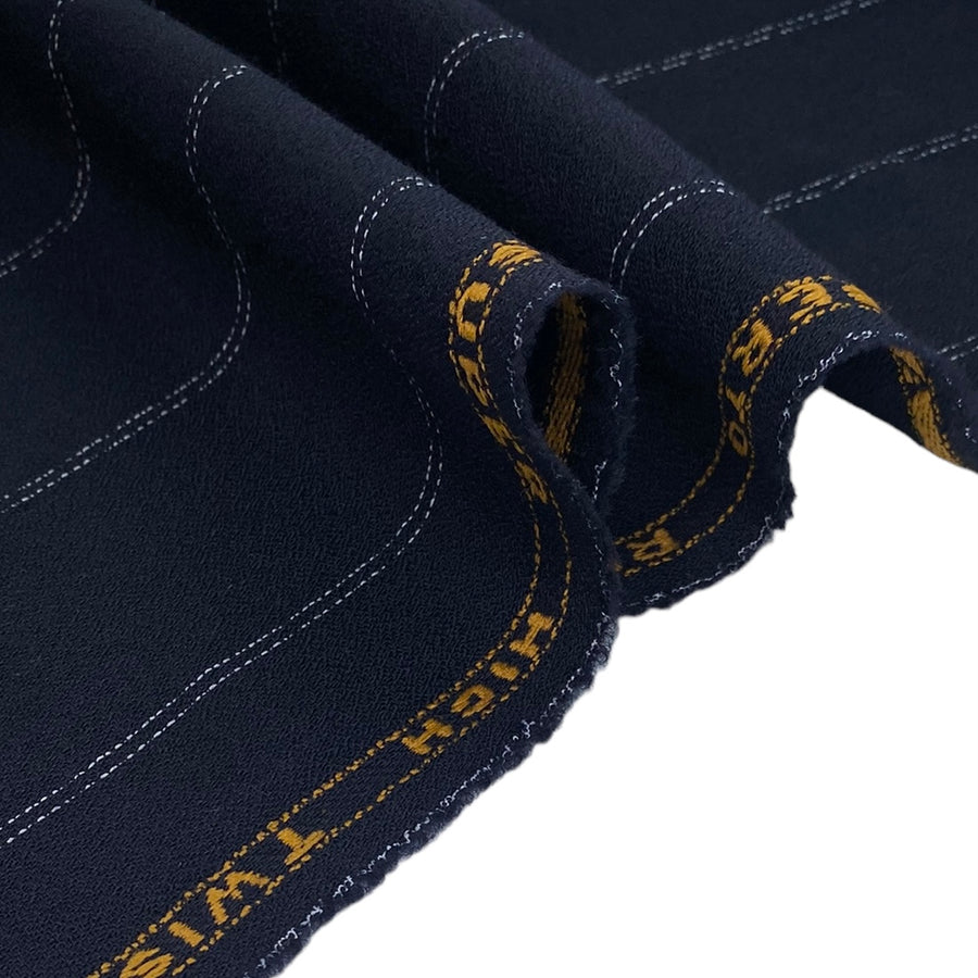 Italian Super High Twist Wool Crepe - Striped - Midnight Blue/White