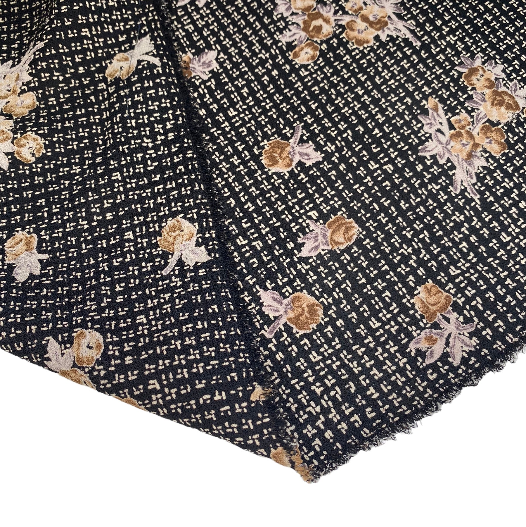 Floral Printed Polyester Crepe - 44” - Black/Beige
