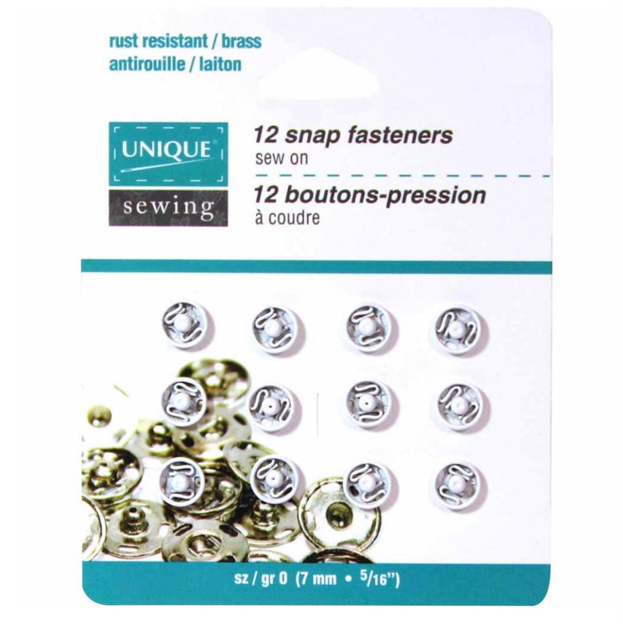 Sew On Snap Fasteners - 7mm (5/16″) - 12 sets - White