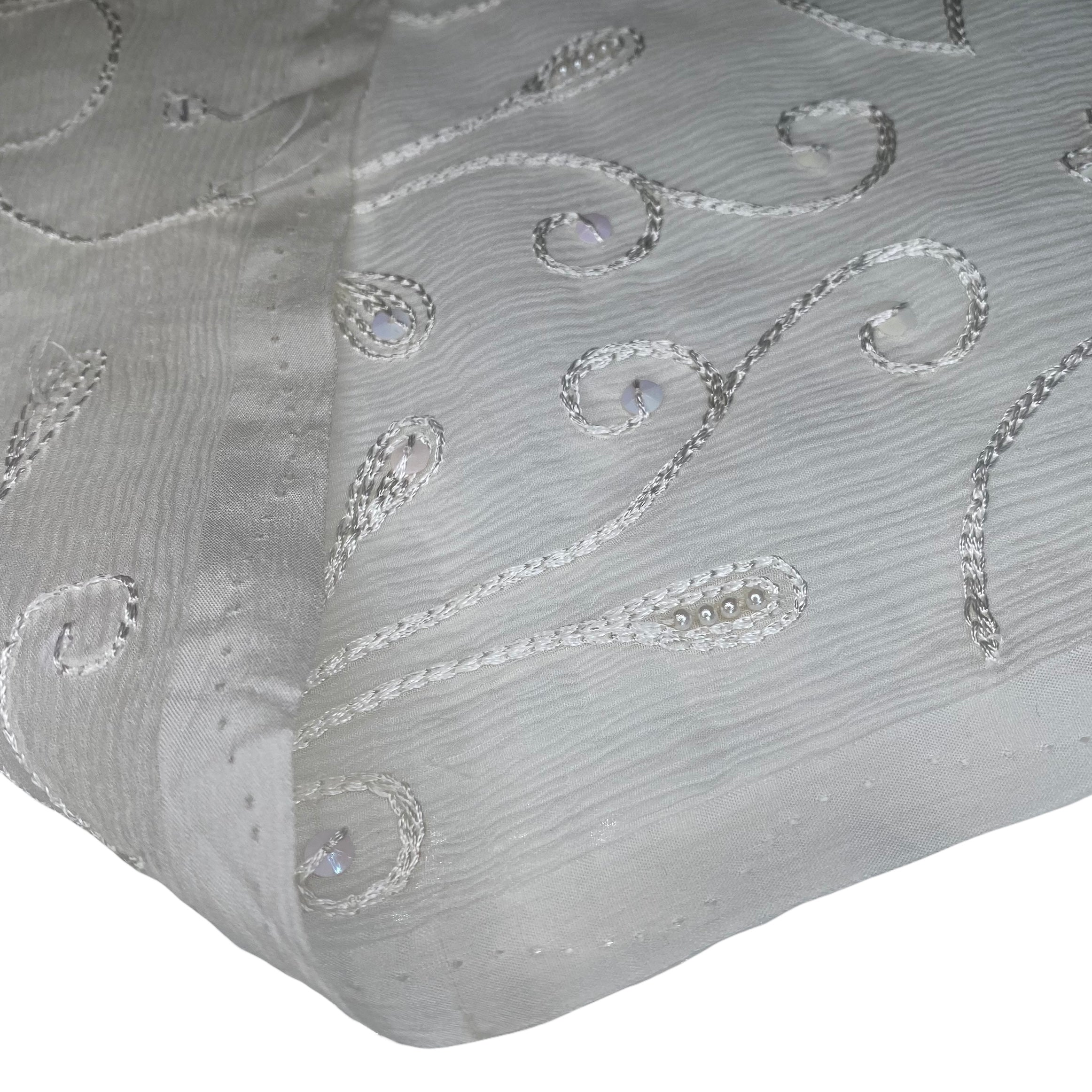 Embroidered Beaded Crinkled Silk Chiffon - White