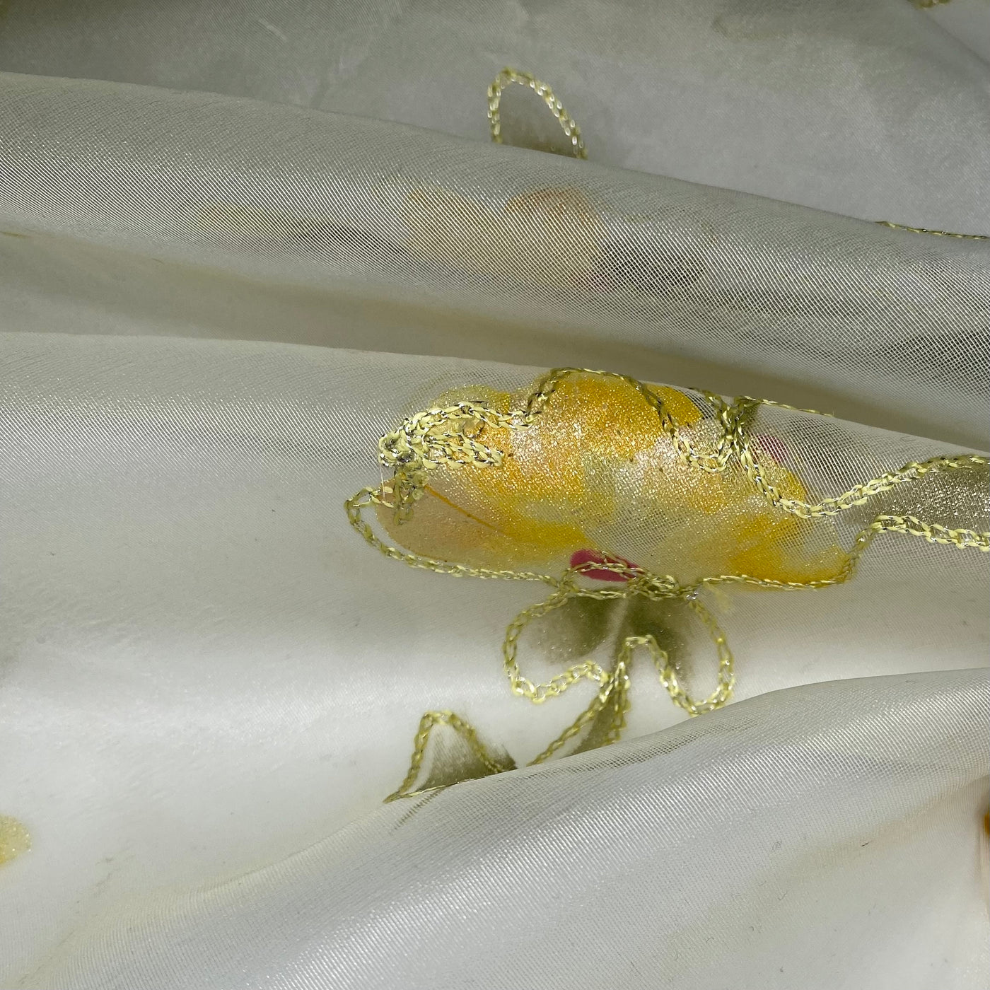Embroidered Silk Organza - Yellow