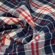 Plaid Cotton Flannel - Remnant - White/Navy/Red