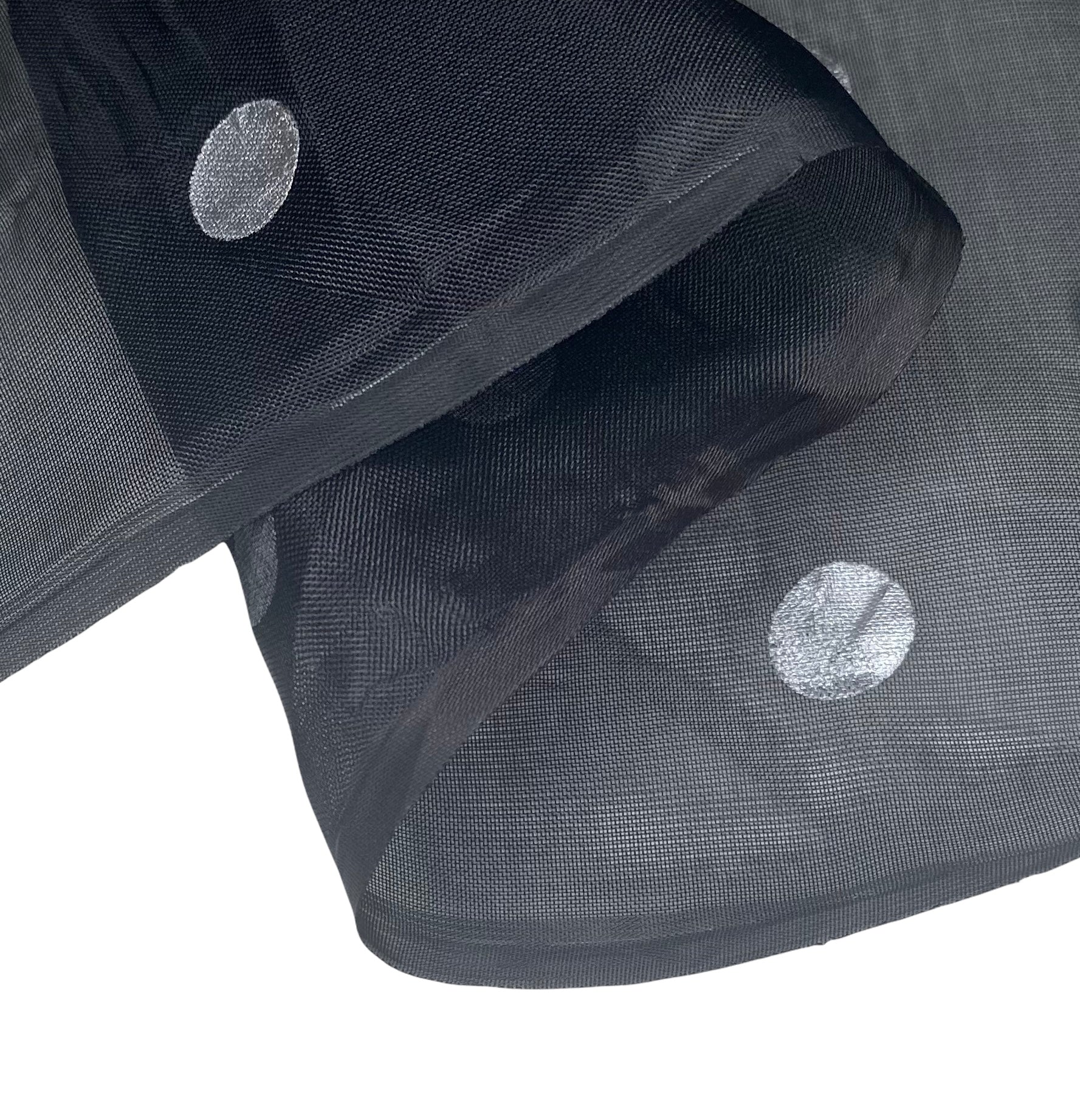 Metallic Polka Dot Polyester Organza - 60” - Black/Silver