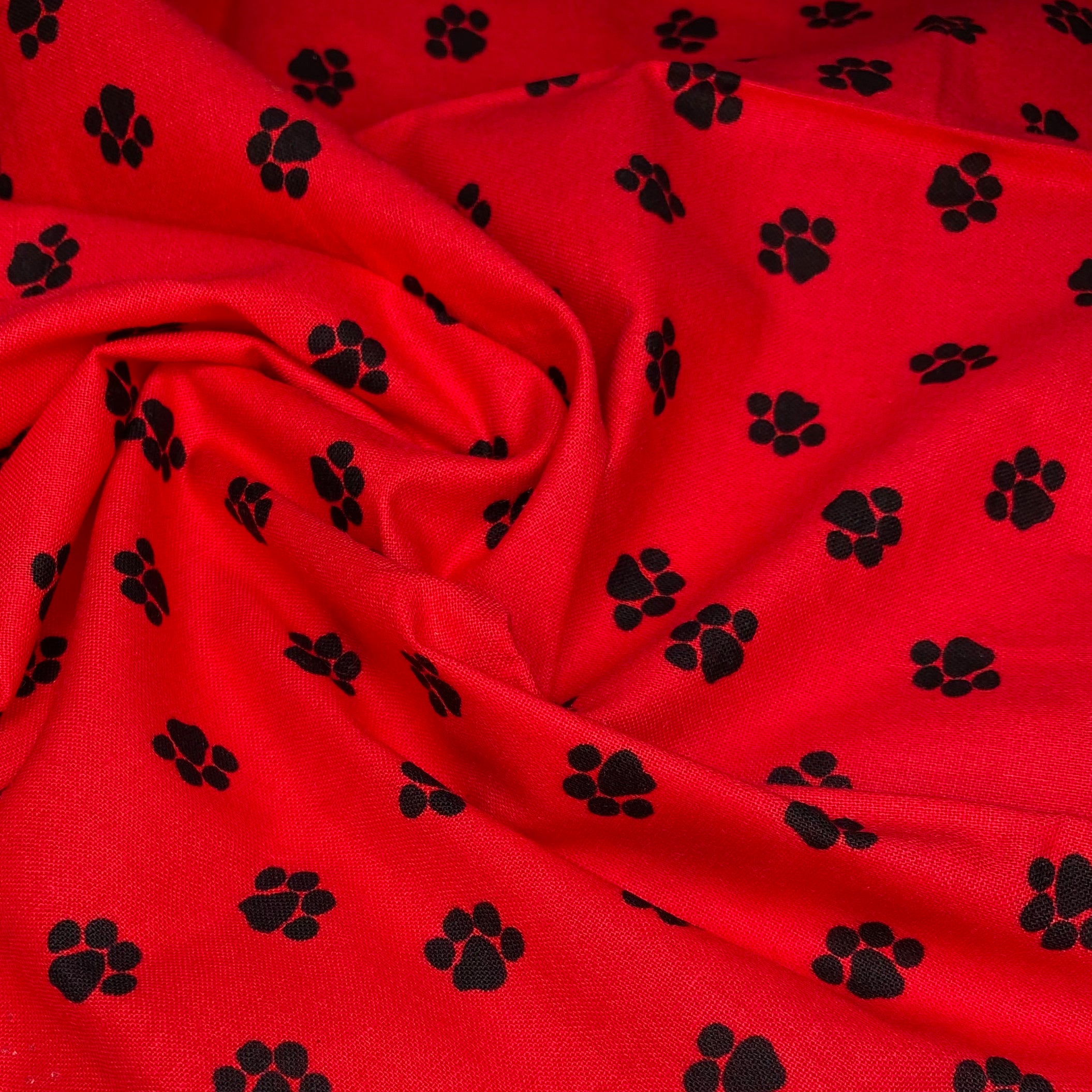 Quilting Cotton - Paw Prints - Red/Black - Remnant