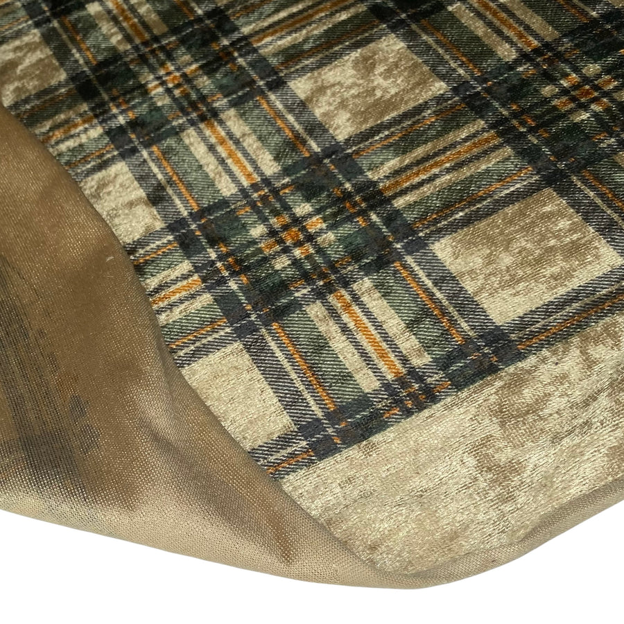 Plaid Printed Stretch Velvet - Green/Gold